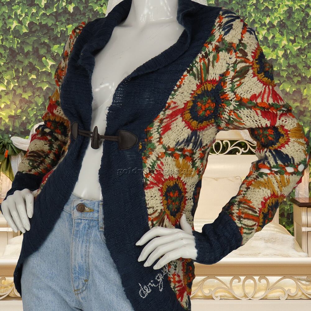 Desigual Crochet Afghan Granny Shawl Boho Cardigan Sweater S